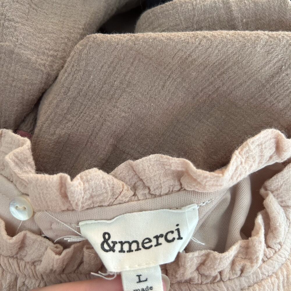 &Merci Blouse Size Large Tricolor Ruffled Blouse Southern Preppy Boho Colorblock - Picture 10 of 11